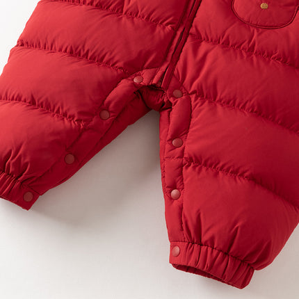 Baby Girls/Boys Winter Festival Red Warm Windproof Hooded Down Rompers
