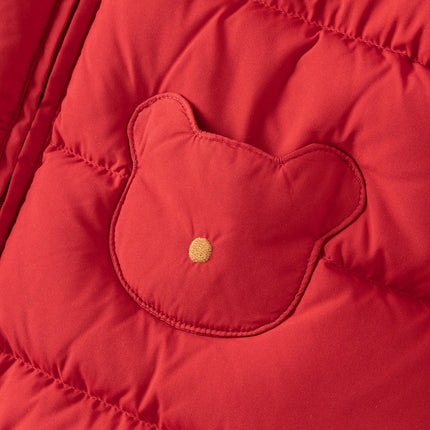 Baby Girls/Boys Winter Festival Red Warm Windproof Hooded Down Rompers