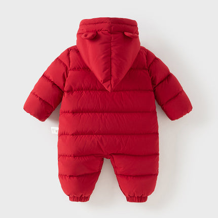 Baby Girls/Boys Winter Festival Red Warm Windproof Hooded Down Rompers