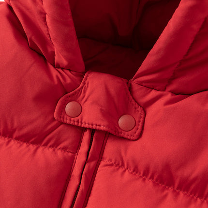 Baby Girls/Boys Winter Festival Red Warm Windproof Hooded Down Rompers