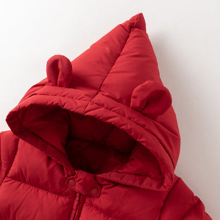 Baby Girls/Boys Winter Festival Red Warm Windproof Hooded Down Rompers