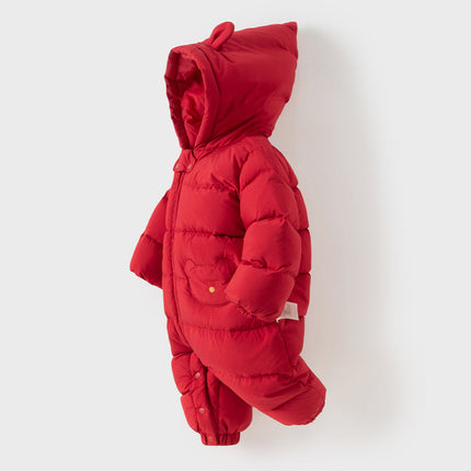 Baby Girls/Boys Winter Festival Red Warm Windproof Hooded Down Rompers