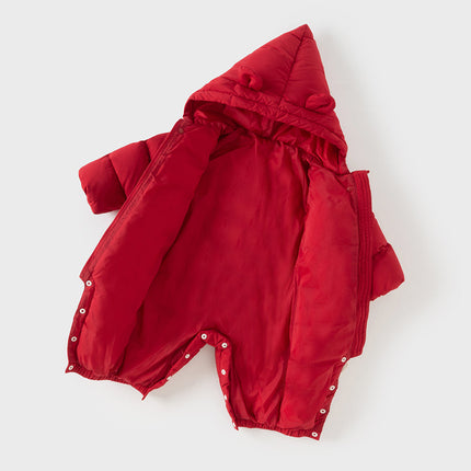 Baby Girls/Boys Winter Festival Red Warm Windproof Hooded Down Rompers