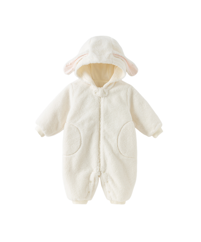 Baby Girls Rabbit-style Cozy Beige Hooded One-pieces Romper