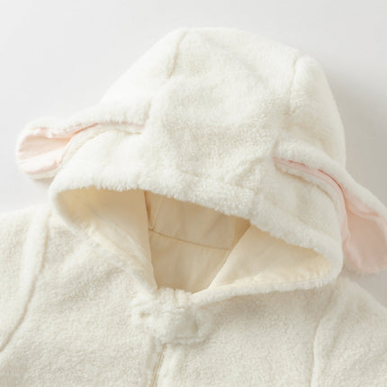 Baby Girls Rabbit-style Cozy Beige Hooded One-pieces Romper