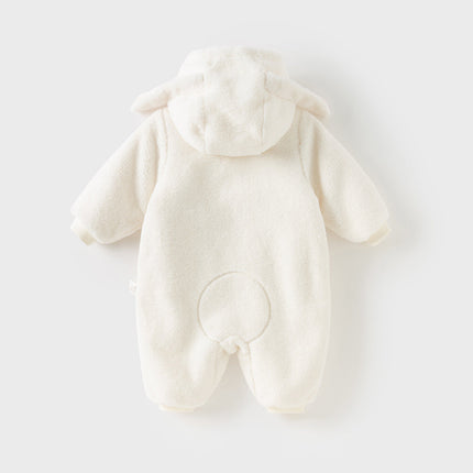 Baby Girls Rabbit-style Cozy Beige Hooded One-pieces Romper
