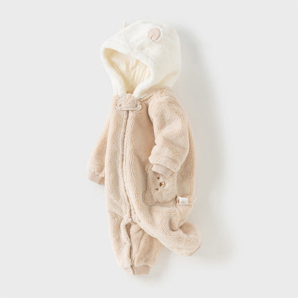 Baby Girls/Boys Winter Casual Hooded Warm Plush One-Pieces Romper