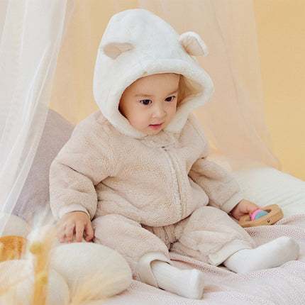 Baby Girls/Boys Winter Casual Hooded Warm Plush One-Pieces Romper