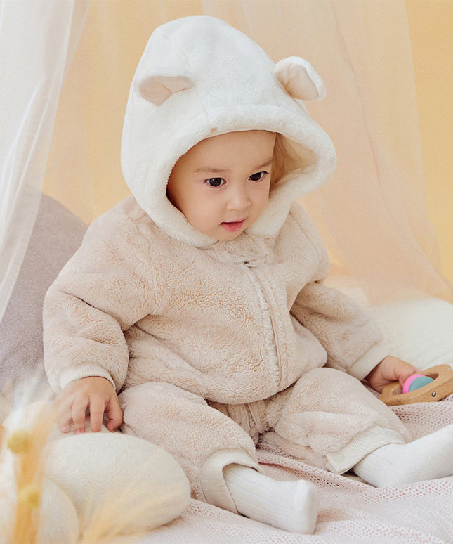 Baby Girls/Boys Winter Casual Hooded Warm Plush One-Pieces Romper