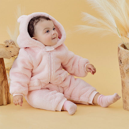 Newborn Girls/Boys Soft Plush-lined Hooded Baby One-Pieces Romper