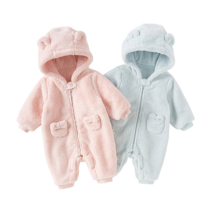 Newborn Girls/Boys Soft Plush-lined Hooded Baby One-Pieces Romper
