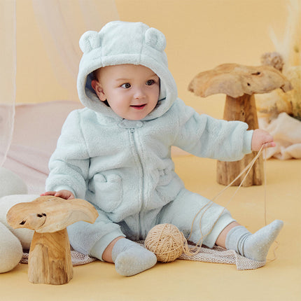 Newborn Girls/Boys Soft Plush-lined Hooded Baby One-Pieces Romper