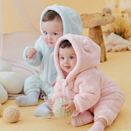 Newborn Girls/Boys Soft Plush-lined Hooded Baby One-Pieces Romper