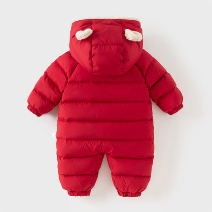 Baby Girls/Boys Winter Festival Red/Pink Outwear Hooded Down Rompers