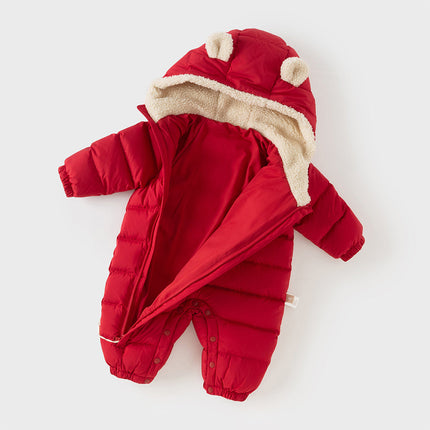 Baby Girls/Boys Winter Festival Red/Pink Outwear Hooded Down Rompers