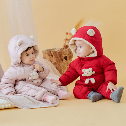 Baby Girls/Boys Winter Festival Red/Pink Outwear Hooded Down Rompers