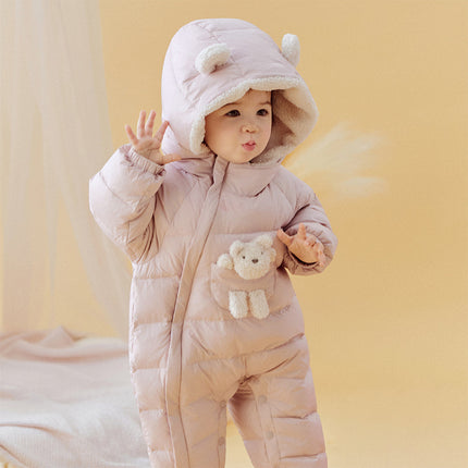 Baby Girls/Boys Winter Festival Red/Pink Outwear Hooded Down Rompers
