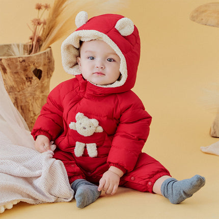 Baby Girls/Boys Winter Festival Red/Pink Outwear Hooded Down Rompers