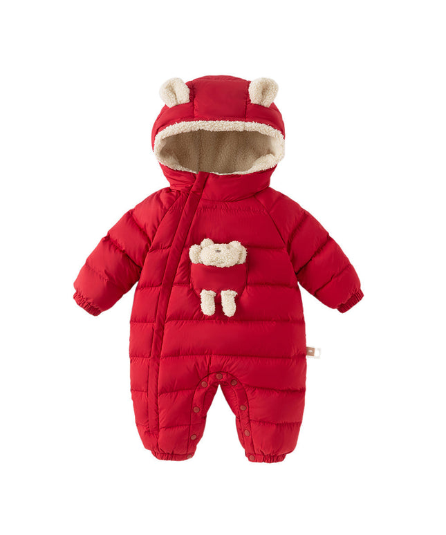 Baby Girls/Boys Winter Festival Red/Pink Outwear Hooded Down Rompers