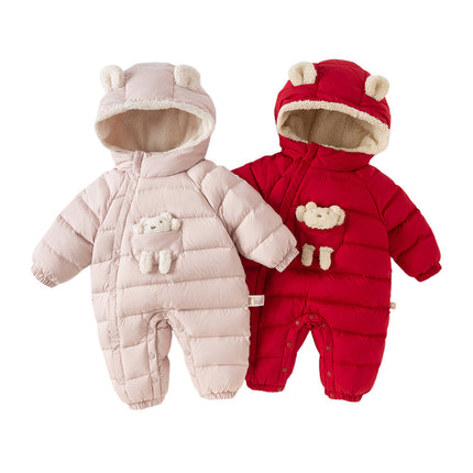 Baby Girls/Boys Winter Festival Red/Pink Outwear Hooded Down Rompers