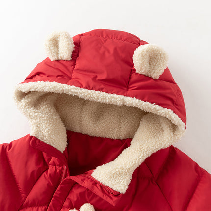 Baby Girls/Boys Winter Festival Red/Pink Outwear Hooded Down Rompers