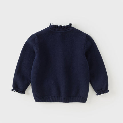 Toddler Girls Navy Blue Lace Turtle Comfortable Sweaters Tops