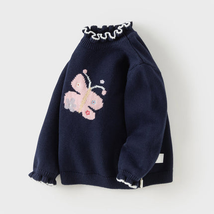 Toddler Girls Navy Blue Lace Turtle Comfortable Sweaters Tops