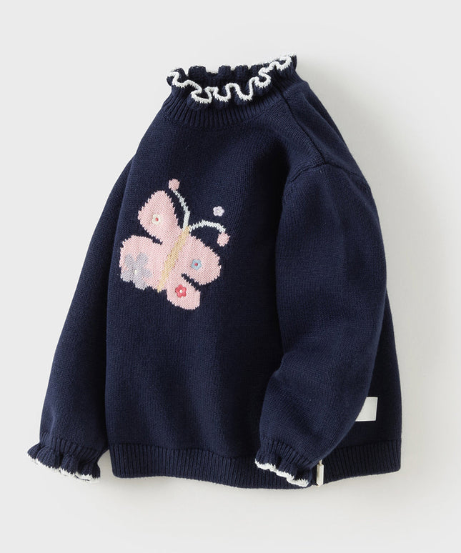 Toddler Girls Navy Blue Lace Turtle Comfortable Sweaters Tops