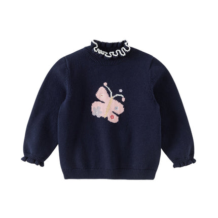 Toddler Girls Navy Blue Lace Turtle Comfortable Sweaters Tops