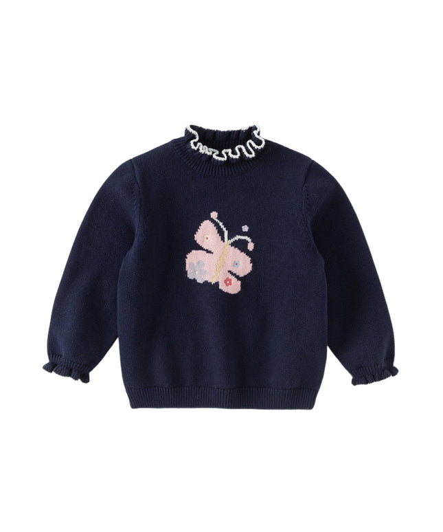 Toddler Girls Navy Blue Lace Turtle Comfortable Sweaters Tops