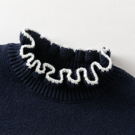 Toddler Girls Navy Blue Lace Turtle Comfortable Sweaters Tops