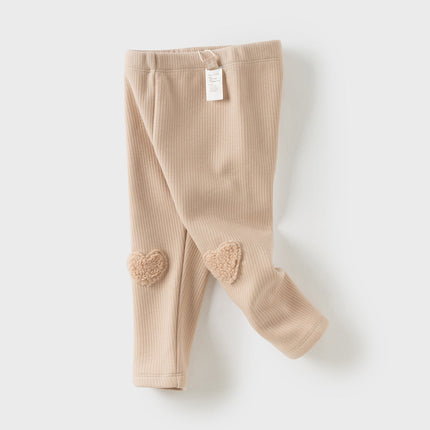 Toddler Girls Breathable Cotton Soft Plush-lined Straight-leg Leggings Pants