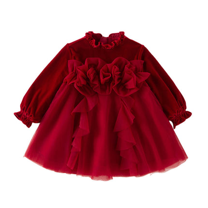 Toddler Girls Cute Red Soft Turtle Cozy A-line Mesh Princess Dress