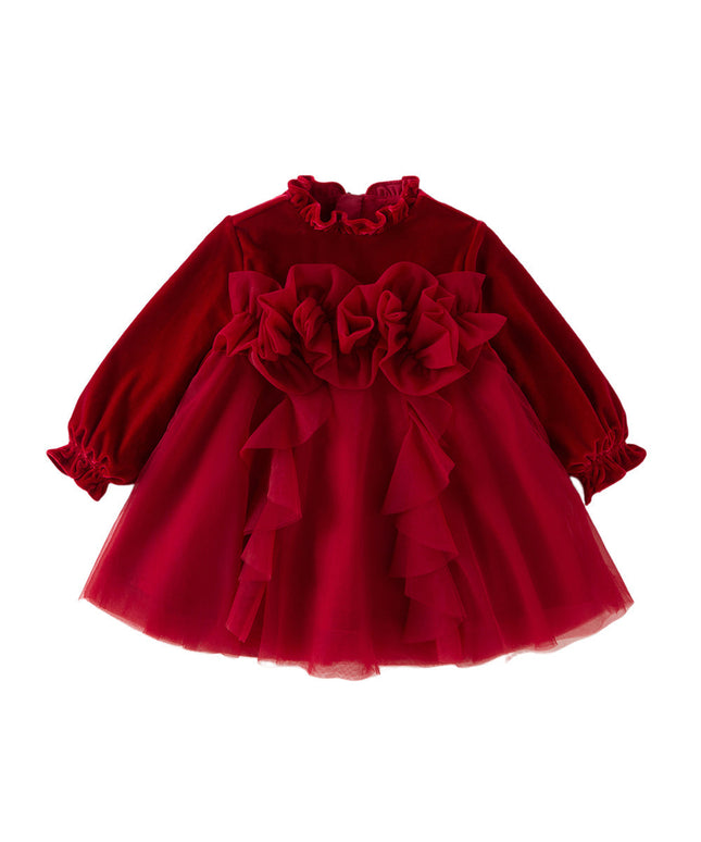 Toddler Girls Cute Red Soft Turtle Cozy A-line Mesh Princess Dress