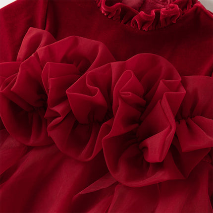 Toddler Girls Cute Red Soft Turtle Cozy A-line Mesh Princess Dress