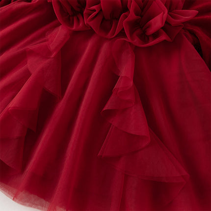 Toddler Girls Cute Red Soft Turtle Cozy A-line Mesh Princess Dress