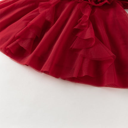 Toddler Girls Cute Red Soft Turtle Cozy A-line Mesh Princess Dress