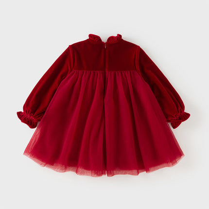 Toddler Girls Cute Red Soft Turtle Cozy A-line Mesh Princess Dress