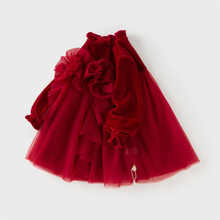 Toddler Girls Cute Red Soft Turtle Cozy A-line Mesh Princess Dress