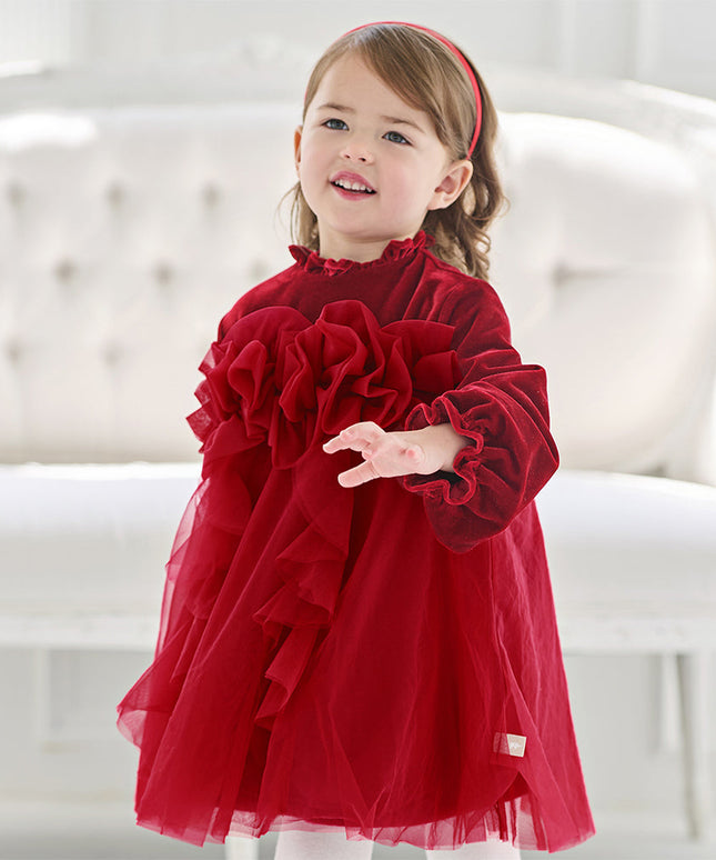 Toddler Girls Cute Red Soft Turtle Cozy A-line Mesh Princess Dress