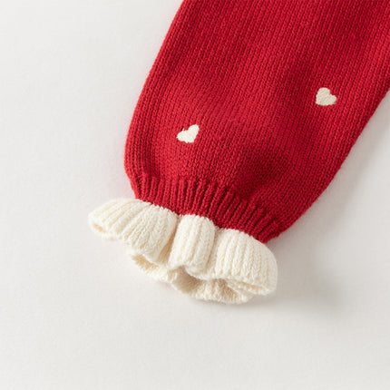 Toddler Girls Soft Knit Cute Red/Beige Sweaters