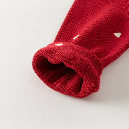 Toddler Girls Soft Knit Cute Red/Beige Sweaters