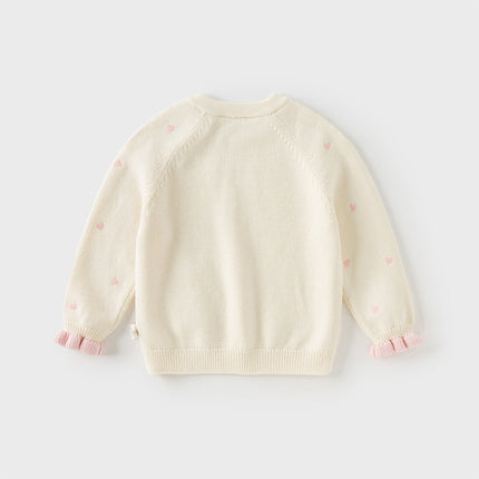 Toddler Girls Soft Knit Cute Red/Beige Sweaters