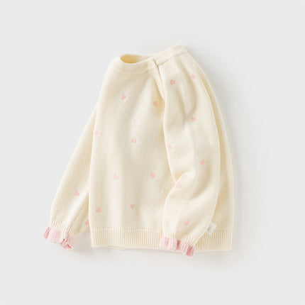Toddler Girls Soft Knit Cute Red/Beige Sweaters
