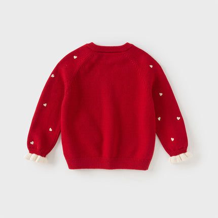 Toddler Girls Soft Knit Cute Red/Beige Sweaters