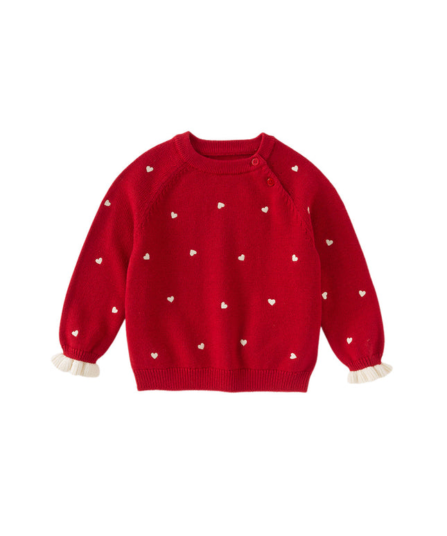 Toddler Girls Soft Knit Cute Red/Beige Sweaters