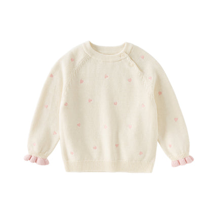 Toddler Girls Soft Knit Cute Red/Beige Sweaters