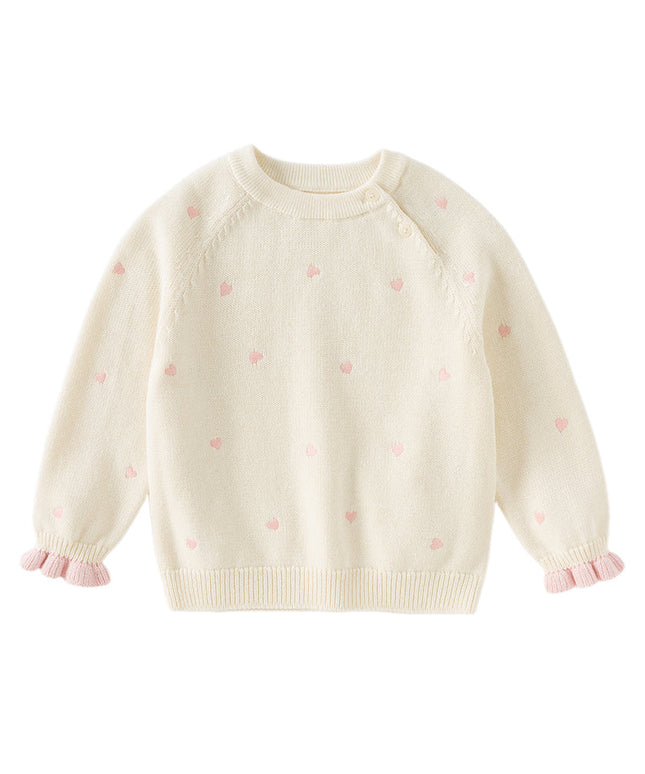 Toddler Girls Soft Knit Cute Red/Beige Sweaters