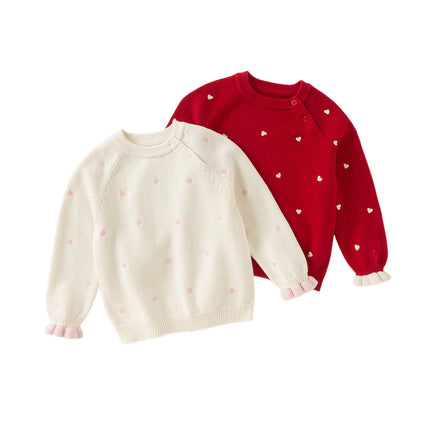 Toddler Girls Soft Knit Cute Red/Beige Sweaters