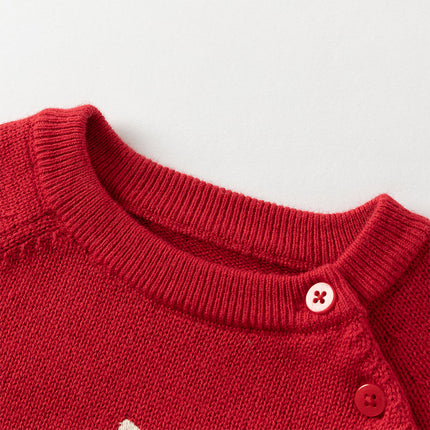 Toddler Girls Soft Knit Cute Red/Beige Sweaters